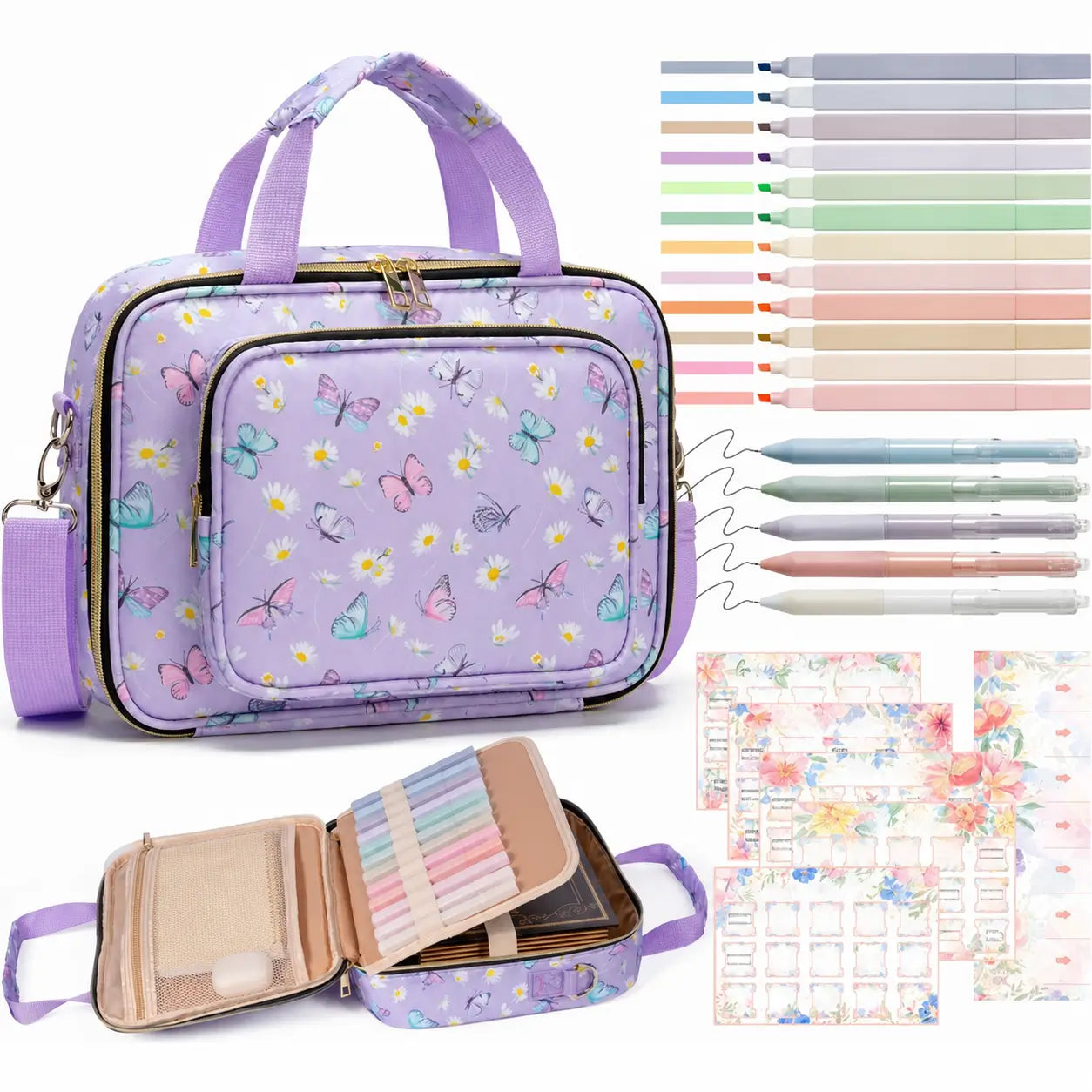 Capa bolsa para Bíblia com alça ajustável, bolsos organizadores e kit marca-textos para estudo, igreja e journaling cristão no dia a dia