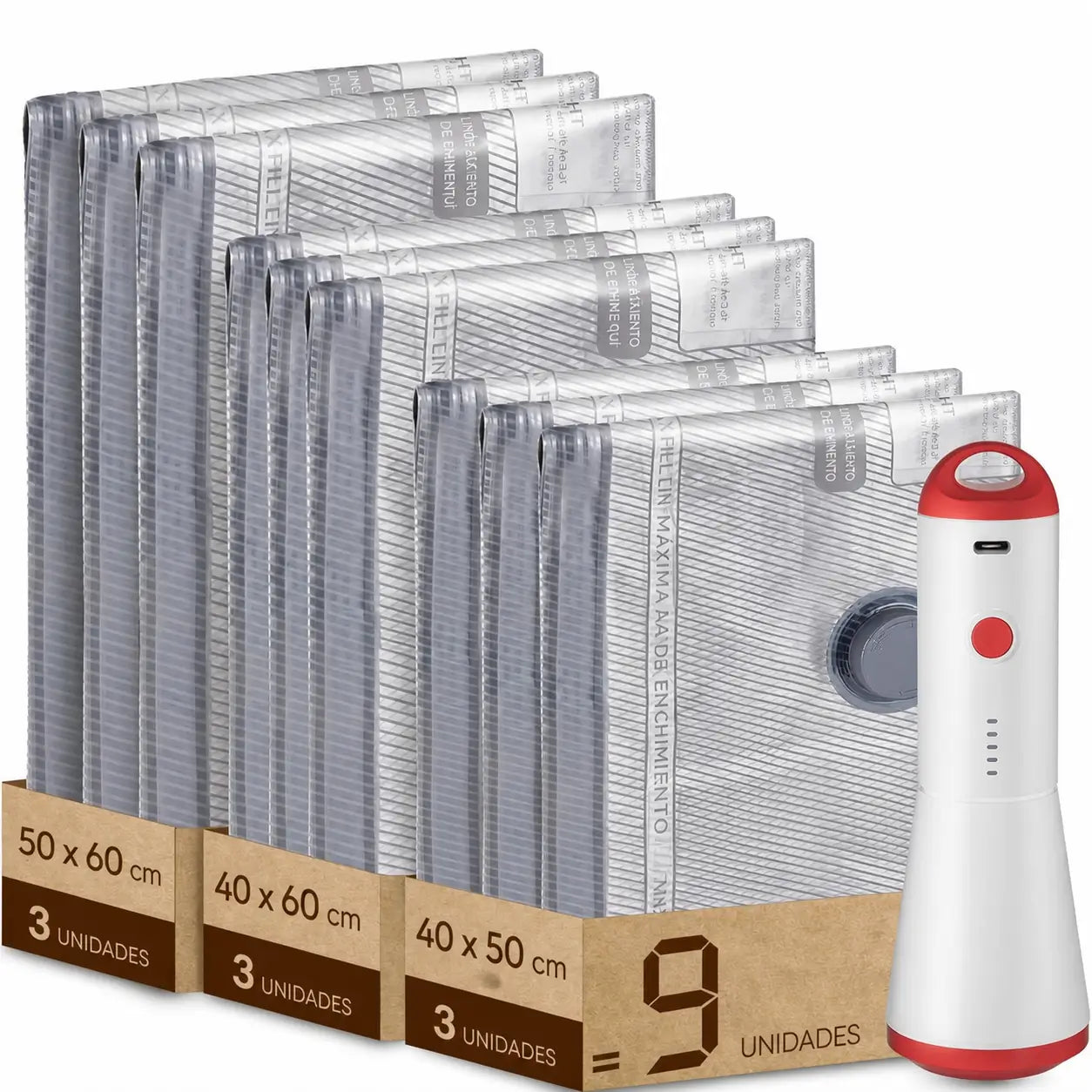 Kit de sacos a vácuo para viagem com bomba USB recarregável, economiza espaço na mala ao organizar roupas e casacos