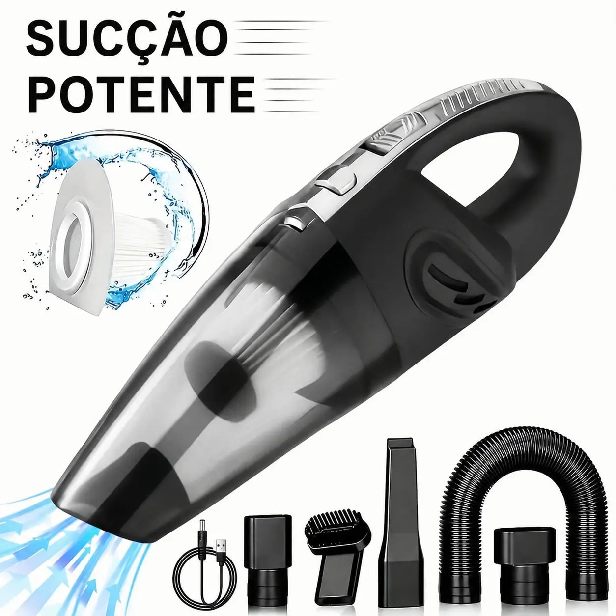 Aspirador de pó portátil sem fio com sucção forte e acessórios para limpar carro, sofá, teclado, pelos de pets e migalhas no dia a dia