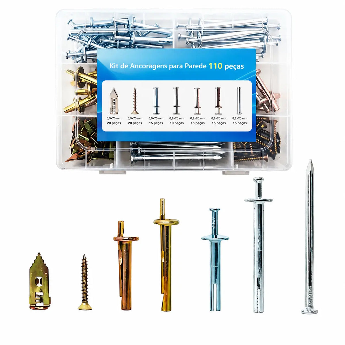 Kit com 200 buchas para drywall autoperfurantes sem furadeira para quadros, prateleiras, cortinas e armários de parede em casa e no escritório