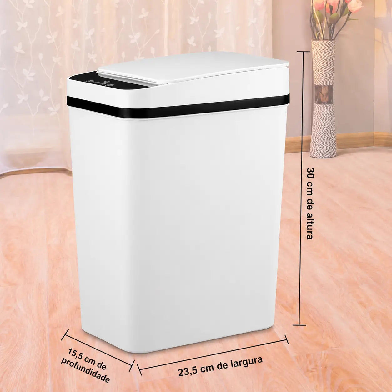 Lixeira automática 12 L sem toque com sensor infravermelho, tampa vedada e design slim para cozinha, banheiro, escritório e uso diário em casa
