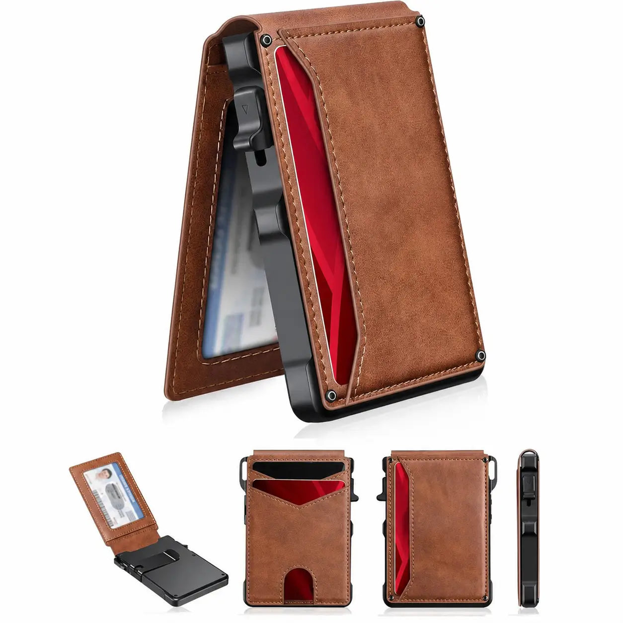 Carteira masculina slim com bloqueio RFID, porta-cartões pop-up e clipe de dinheiro para uso diário no bolso com janela para documento