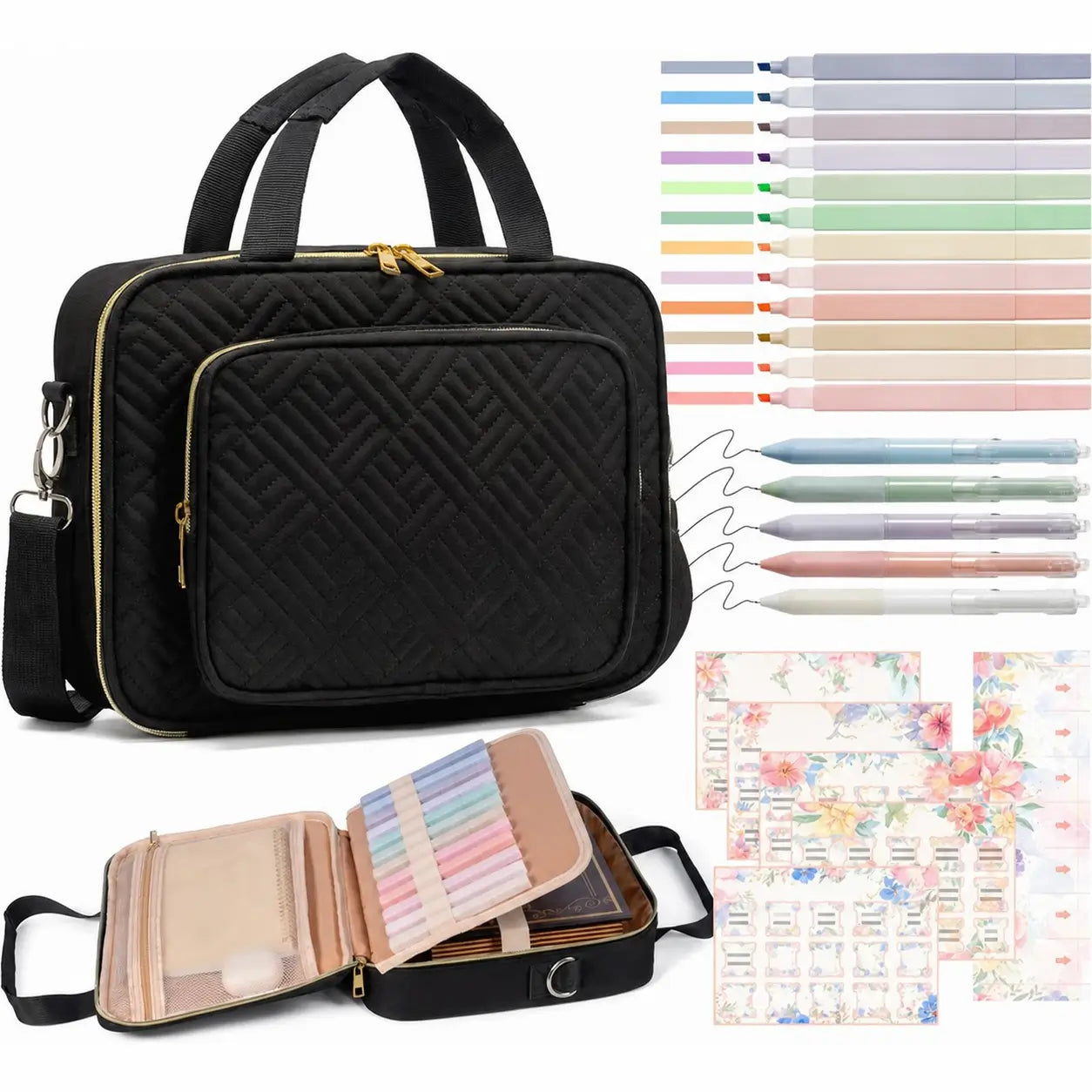 Capa bolsa para Bíblia com alça ajustável, bolsos organizadores e kit marca-textos para estudo, igreja e journaling cristão no dia a dia