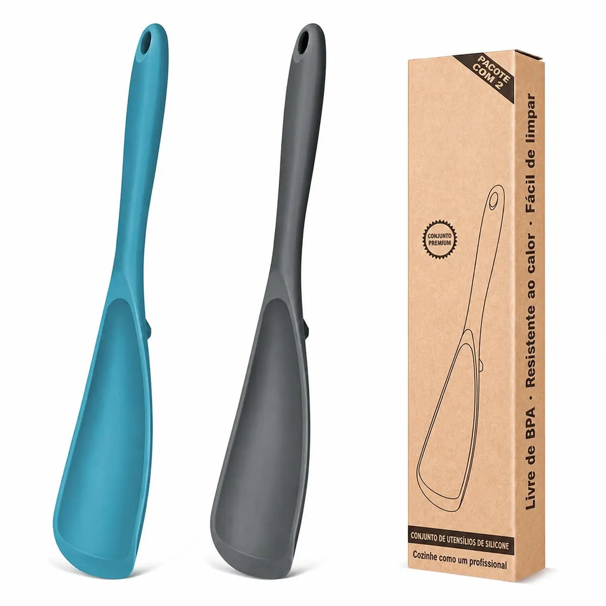Kit 2 Colheres Espátulas de Silicone Antiaderente, Livre de BPA e Resistente ao Calor