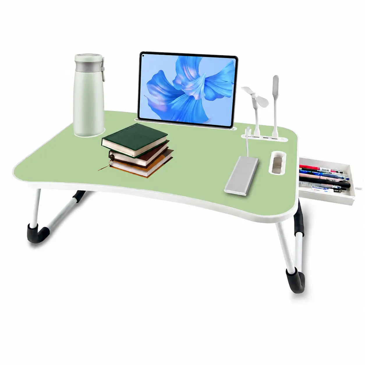 Mesa dobrável para notebook com 4 portas USB, porta-copos e gaveta para trabalhar ou estudar na cama com conforto