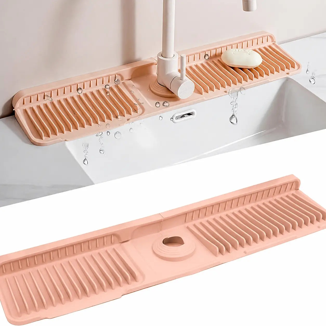 Protetor de pia em silicone alimentício com abertura ajustável e drenagem rápida para cozinha, banheiro, lavanderia e motorhome sem bagunça diária
