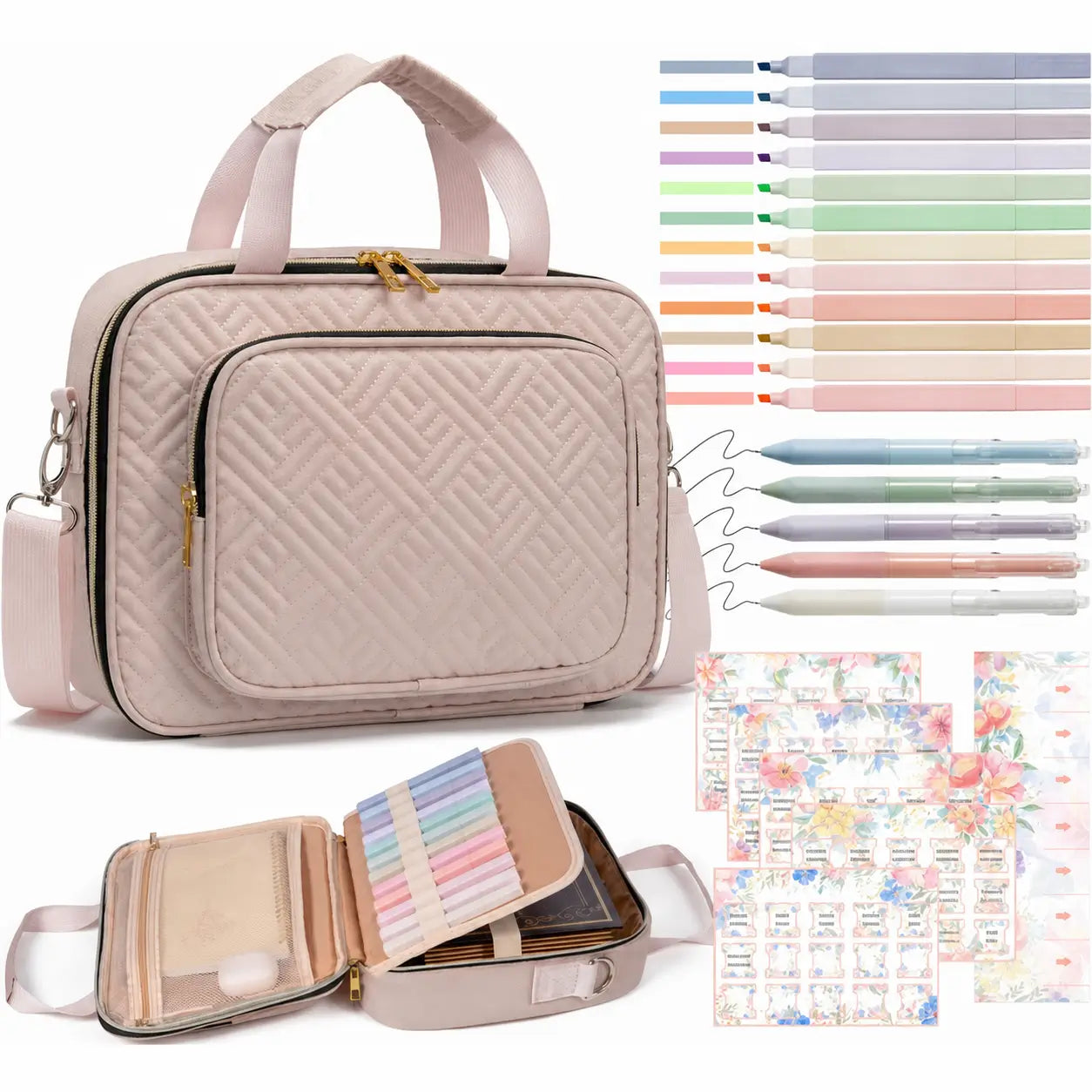 Capa bolsa para Bíblia com alça ajustável, bolsos organizadores e kit marca-textos para estudo, igreja e journaling cristão no dia a dia