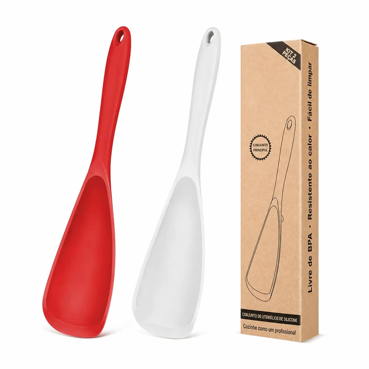 Kit 2 Colheres Espátulas de Silicone Antiaderente, Livre de BPA e Resistente ao Calor