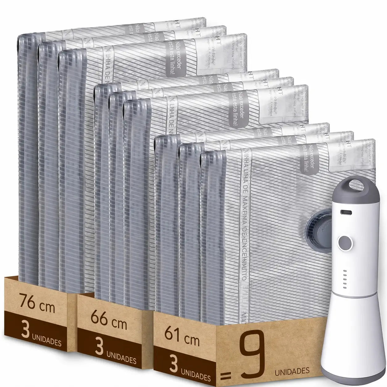 Kit de sacos a vácuo para viagem com bomba USB recarregável, economiza espaço na mala ao organizar roupas e casacos