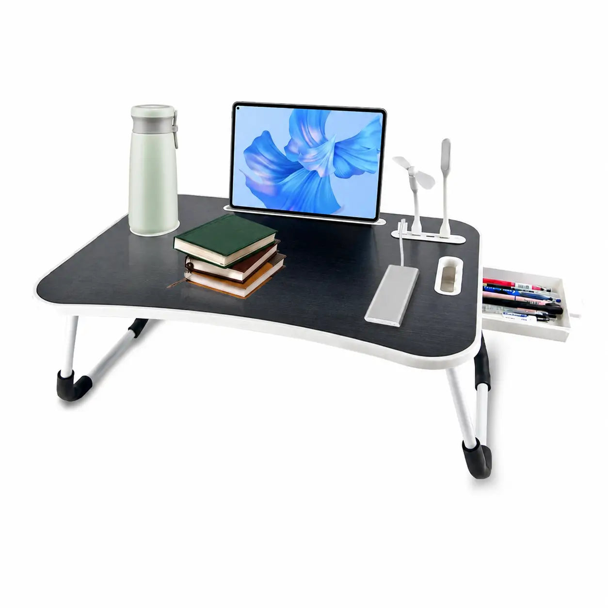 Mesa dobrável para notebook com 4 portas USB, porta-copos e gaveta para trabalhar ou estudar na cama com conforto