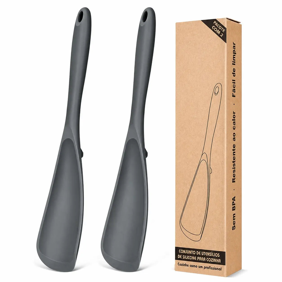 Kit 2 Colheres Espátulas de Silicone Antiaderente, Livre de BPA e Resistente ao Calor