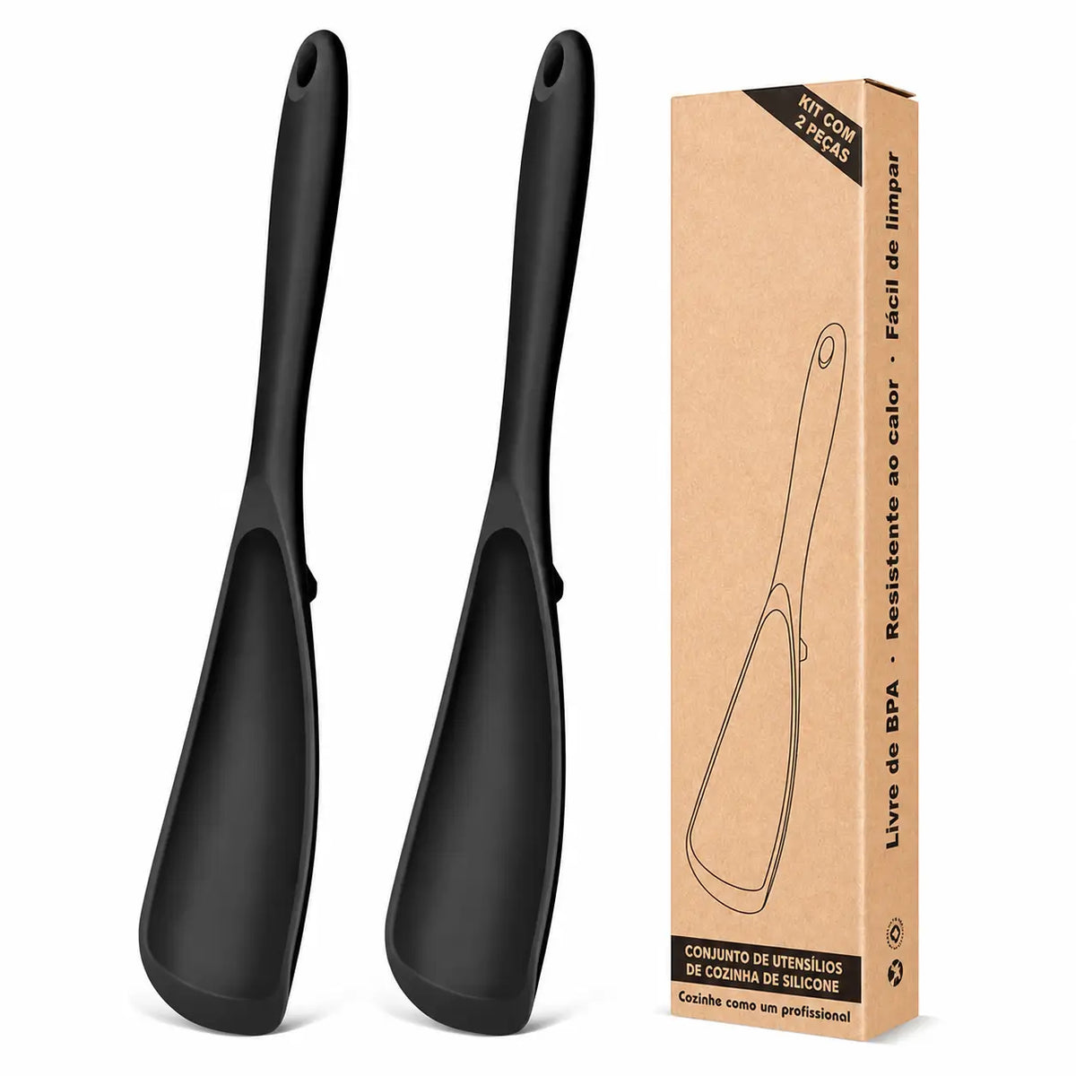 Kit 2 Colheres Espátulas de Silicone Antiaderente, Livre de BPA e Resistente ao Calor