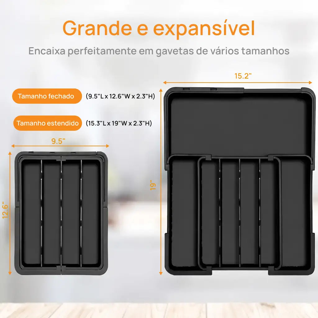 Organizador de talheres expansível com 9 compartimentos para gaveta