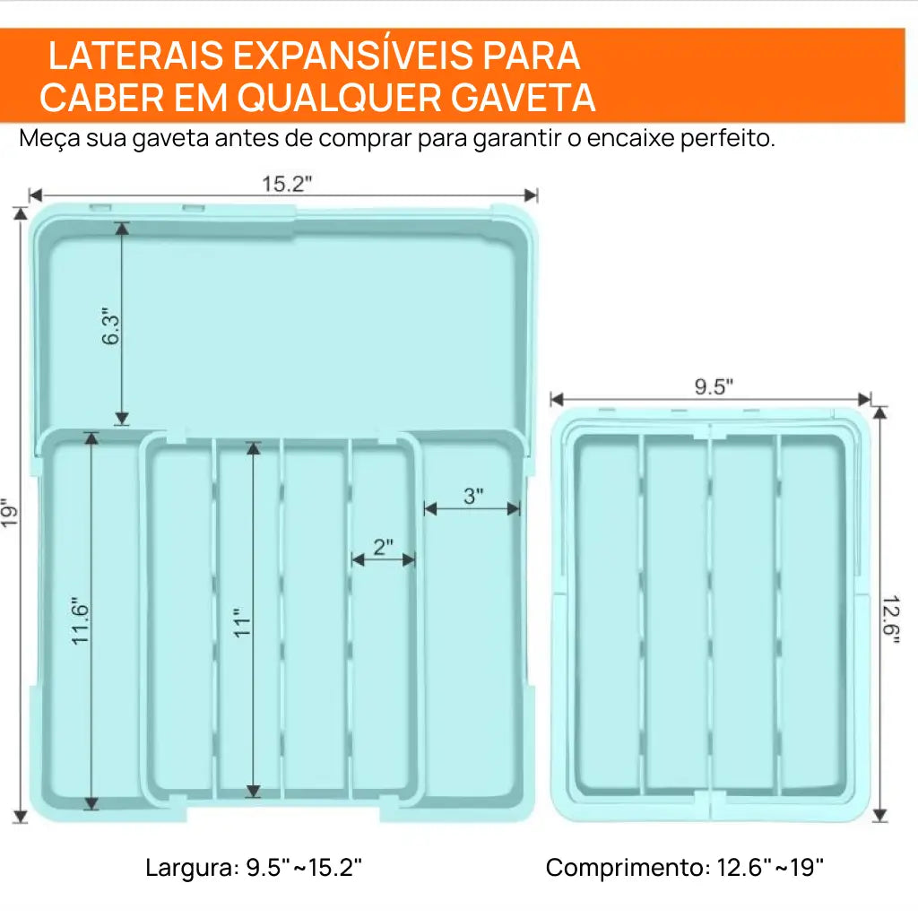 Organizador de talheres expansível com 9 compartimentos para gaveta