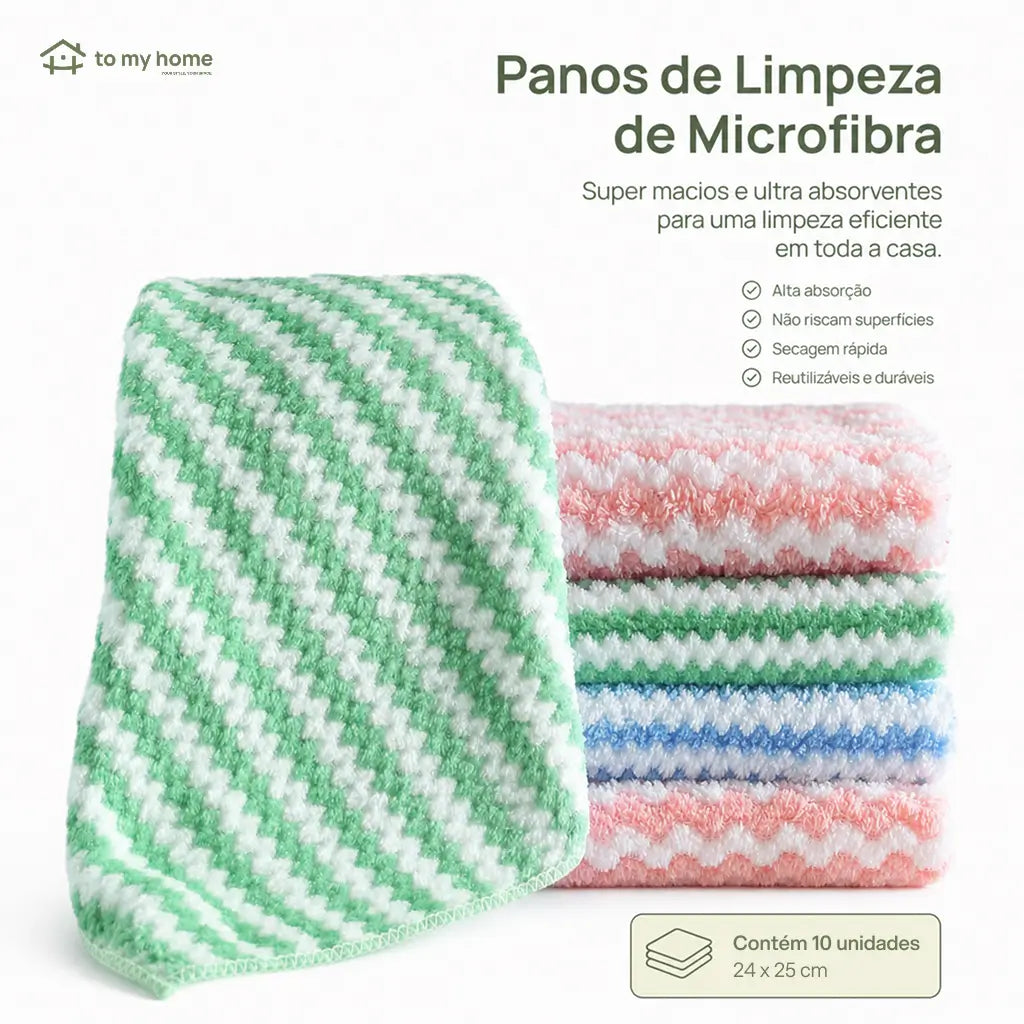 Kit 10 panos de microfibra listrados superabsorventes para cozinha, louças e limpeza sem fiapos nem marcas, reutilizáveis e laváveis