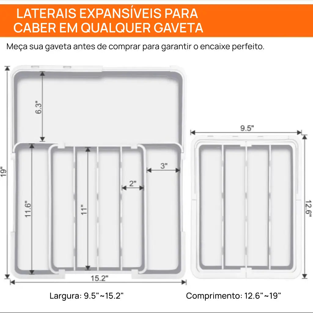 Organizador de talheres expansível com 9 compartimentos para gaveta