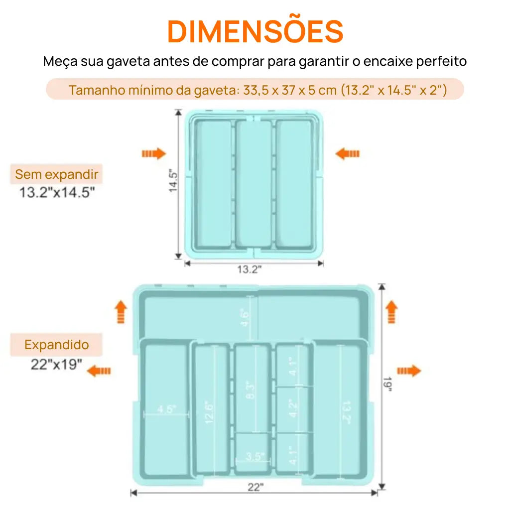 Organizador de talheres expansível com 9 compartimentos para gaveta
