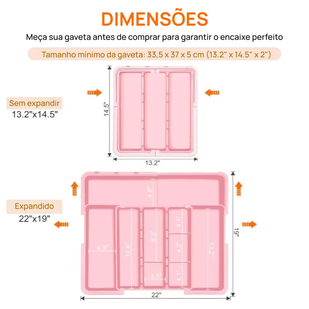 Organizador de talheres expansível com 9 compartimentos para gaveta