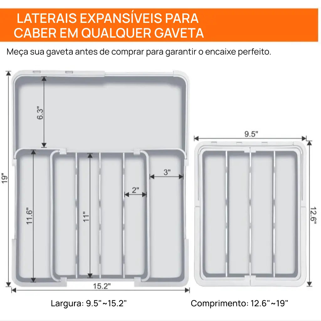 Organizador de talheres expansível com 9 compartimentos para gaveta