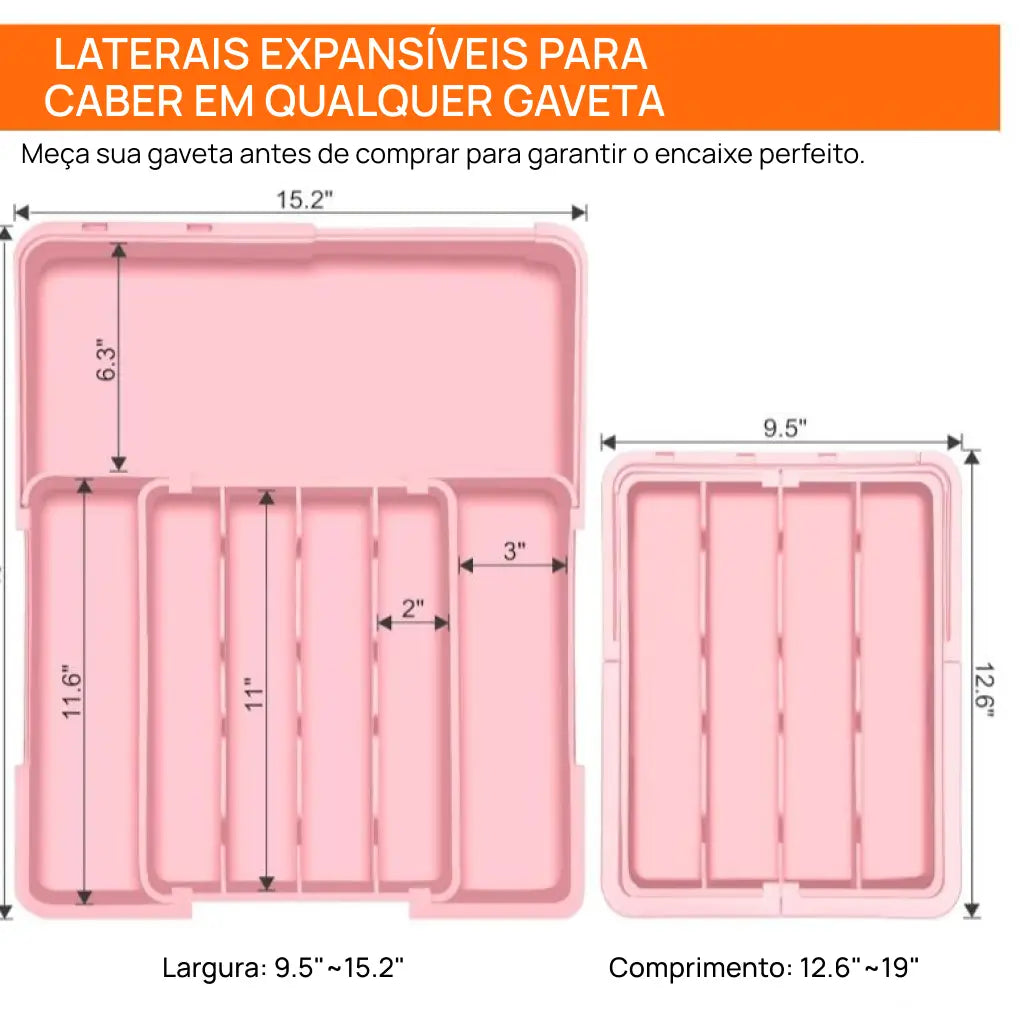 Organizador de talheres expansível com 9 compartimentos para gaveta
