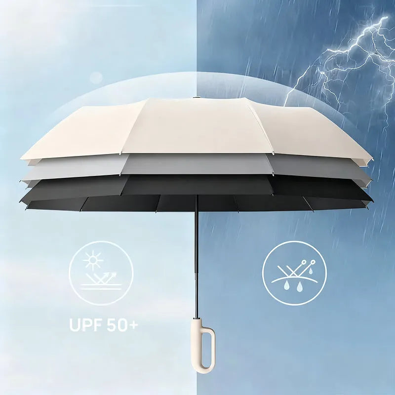 Guarda-Chuva Automático Dobrável e Portátil, Resistente ao Vento e à Água com Fecho em Loop para Homens e Mulheres proteção confiável