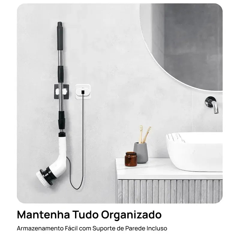 Esfregador Elétrico Rotativo Sem Fio IPX7 com 4 Escovas Substituíveis e Cabo Extensor Ajustável para Superfícies limpeza poderosa