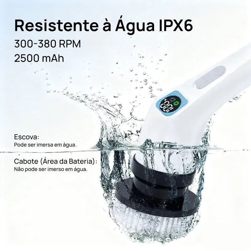 Esfregador Elétrico Rotativo Sem Fio IPX7 com 4 Escovas Substituíveis e Cabo Extensor Ajustável para Superfícies limpeza poderosa