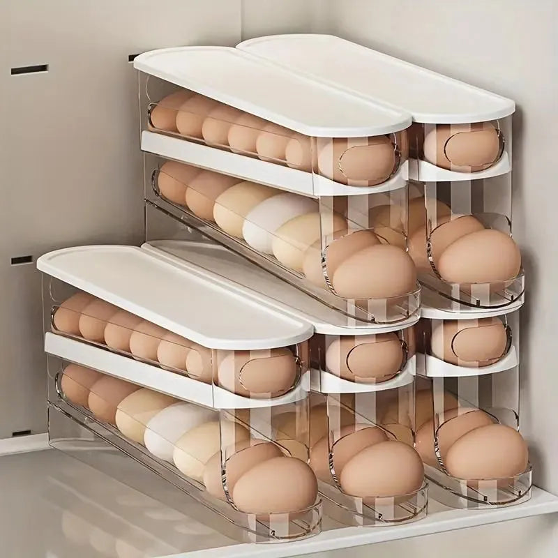 Caixa Organizadora Transparente para Ovos com Sistema de Rolagem, Economiza Espaço na Geladeira e é Durável acesso prático