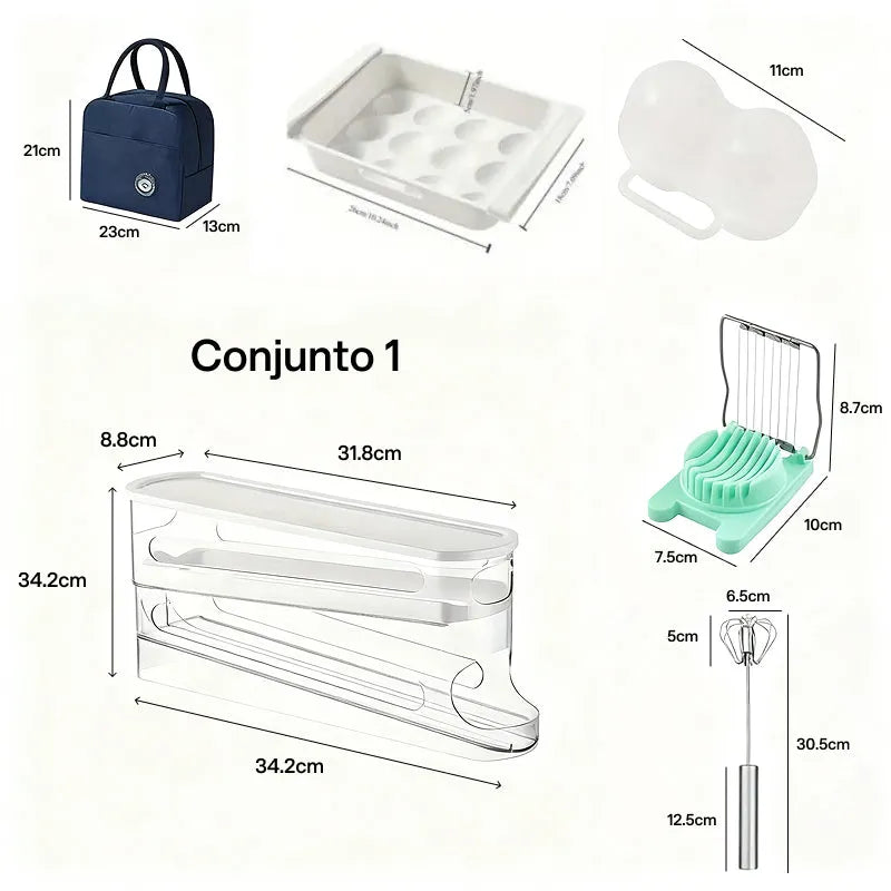 Caixa Organizadora Transparente para Ovos com Sistema de Rolagem, Economiza Espaço na Geladeira e é Durável acesso prático