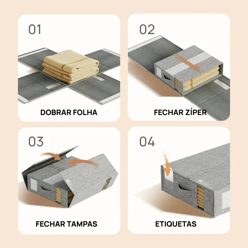 Conjunto de 4 Organizadores de Lençóis para Armário, Caixas Dobráveis com Janela Transparente à Prova de Poeira organização visual