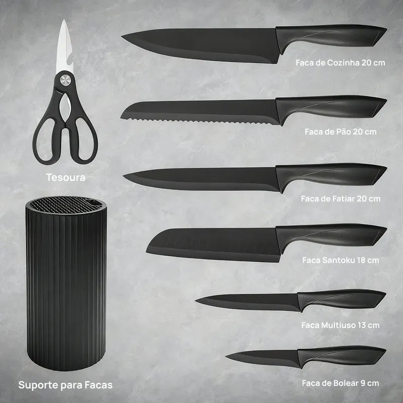 Conjunto de 8 Facas de Chef Profissionais em Aço Afiado, com Suporte Universal Anti-Ferrugem e Design Ergonômico perfeitamente equilibradas
