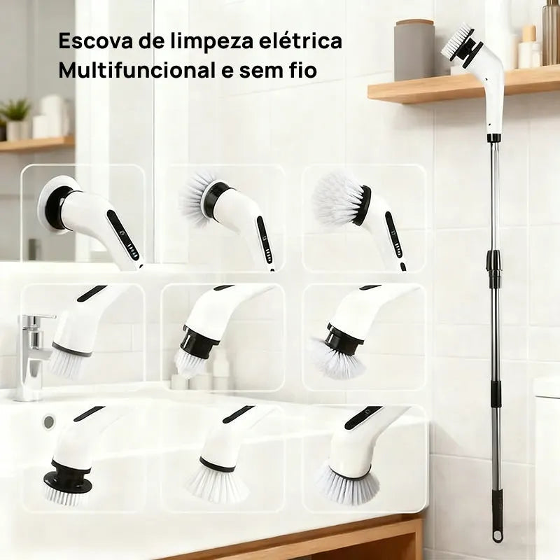 Escova Elétrica Giratória à Prova d‘Água, Sem Fio com 2 Velocidades e 9 Acessórios para Limpeza Pesada profissionalmente eficaz
