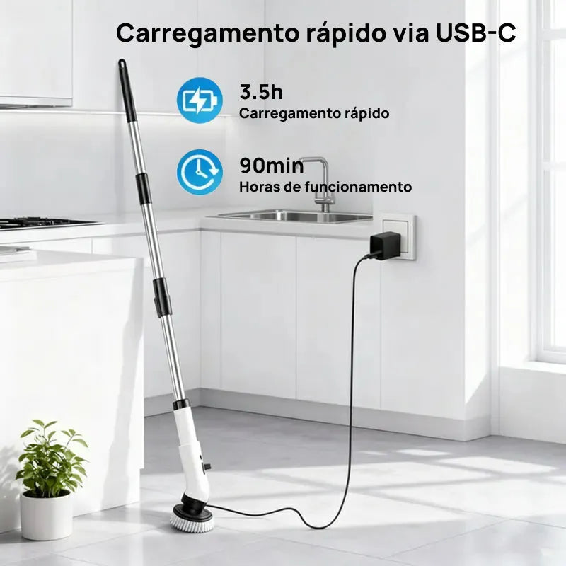 Escova Elétrica Giratória à Prova d‘Água, Sem Fio com 2 Velocidades e 9 Acessórios para Limpeza Pesada profissionalmente eficaz
