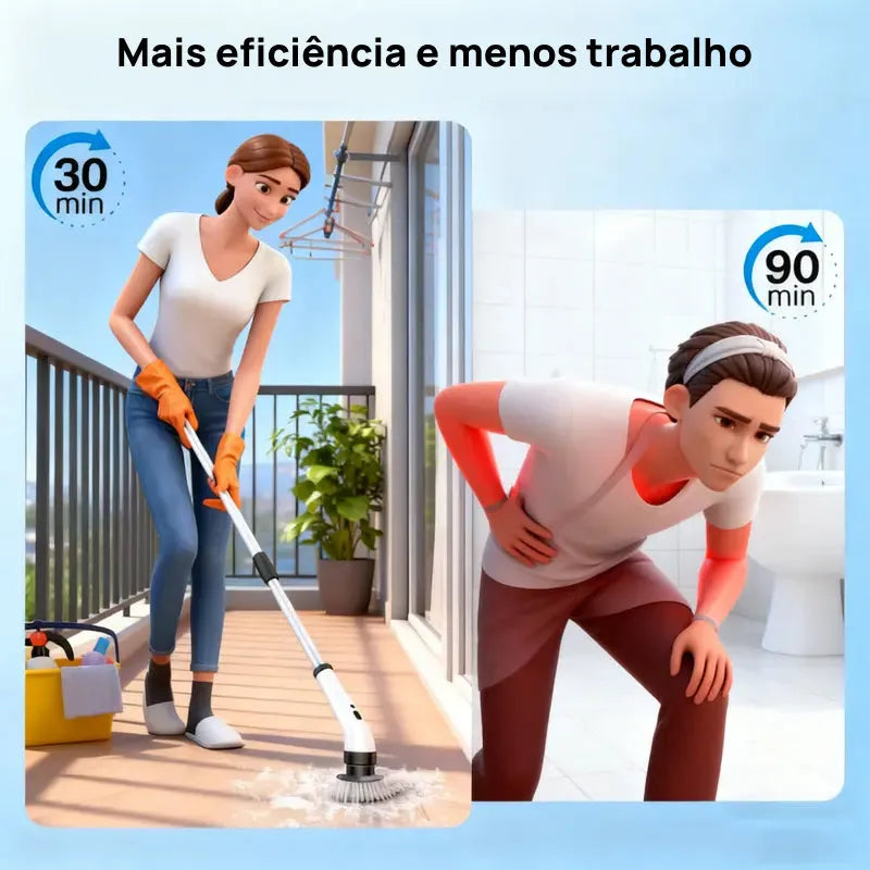 Escova Elétrica Giratória à Prova d‘Água, Sem Fio com 2 Velocidades e 9 Acessórios para Limpeza Pesada profissionalmente eficaz