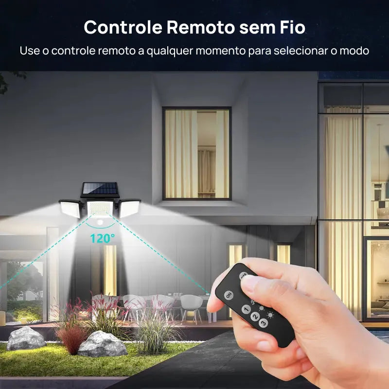 Luz de Segurança Solar 2500LM com 3 Cabeças Ajustáveis, 3 Modos de Iluminação e Proteção IP65 para Jardim eficientemente potente