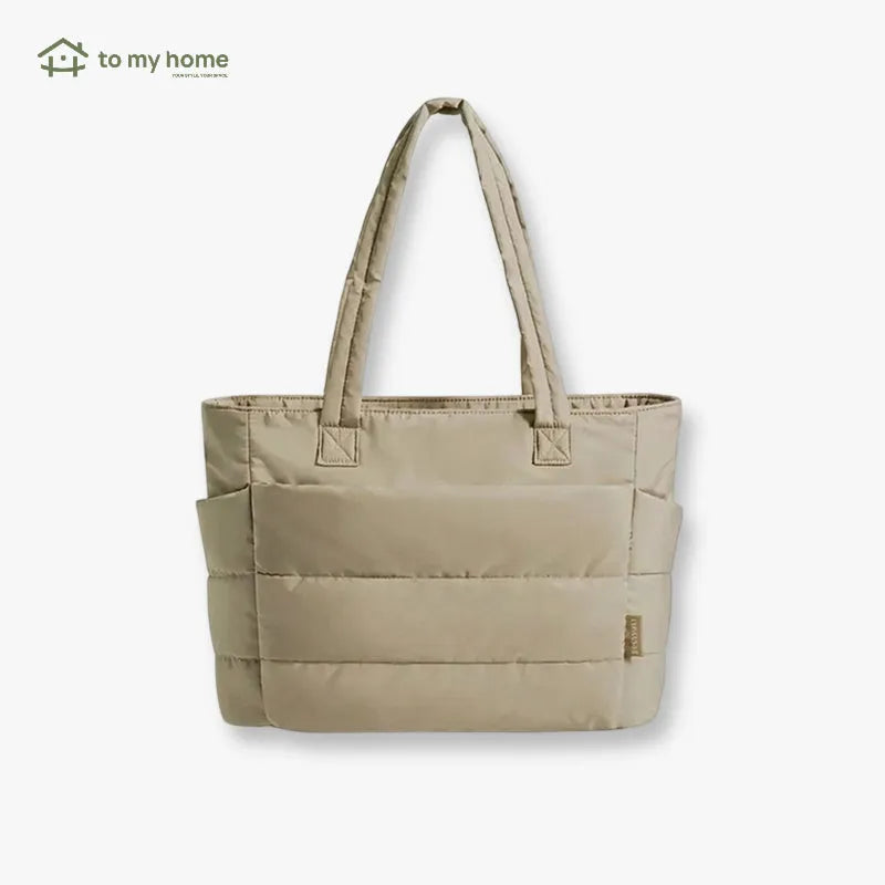 Bolsa Tote Puffy Acolchoada Feminina para Notebook, Trabalho e Viagem, Leve, Espaçosa, Resistente e com Múltiplos Compartimentos