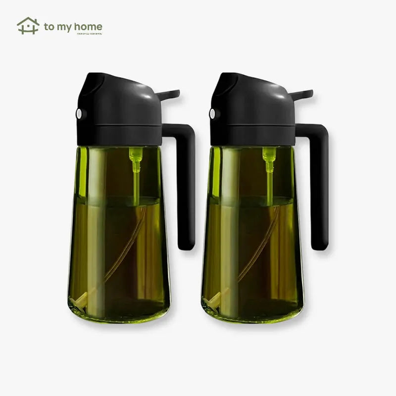 Kit com 2 pulverizadores de óleo e vinagre 470 ml em vidro escuro, spray 2 em 1 prático para cozinha moderna funcional diária