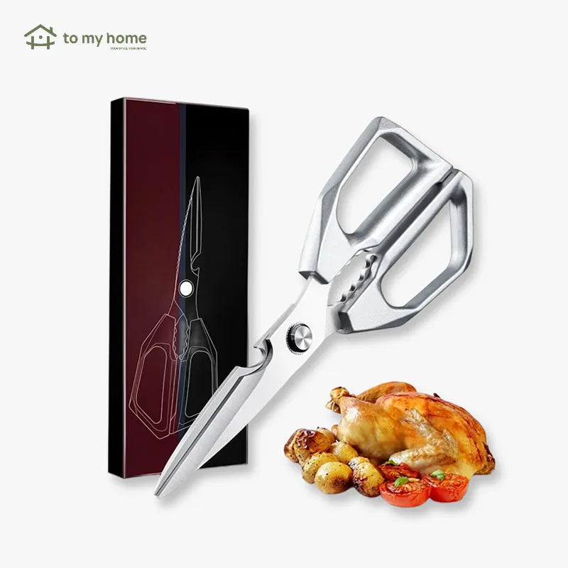 Tesoura de cozinha profissional em aço inoxidável, para carnes aves ossos, cortes precisos, uso culinário multifuncional doméstico ou profissional diário