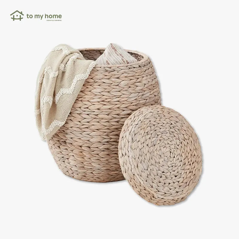 Cesta Organizadora Vintage Multifuncional de Jacinto-d’Água com Tampa, Ideal para Armazenamento em Qualquer Cômodo charme rústico