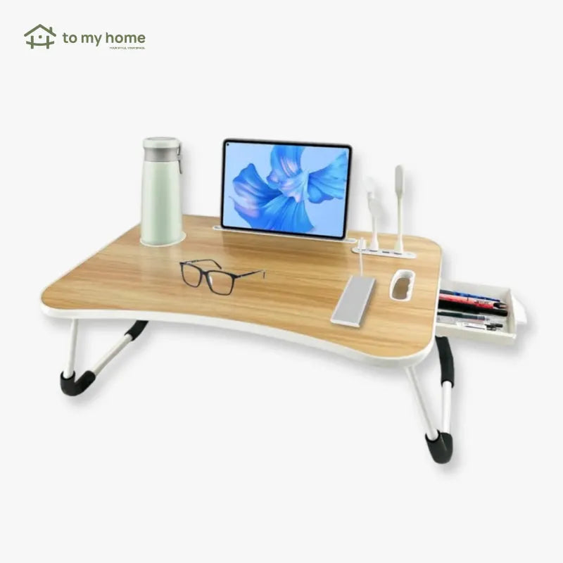 Mesa Portátil e Dobrável para Laptop com 4 Portas USB, Gaveta de Armazenamento e Suporte para Copos no Sofá ou Cama conforto produtivo