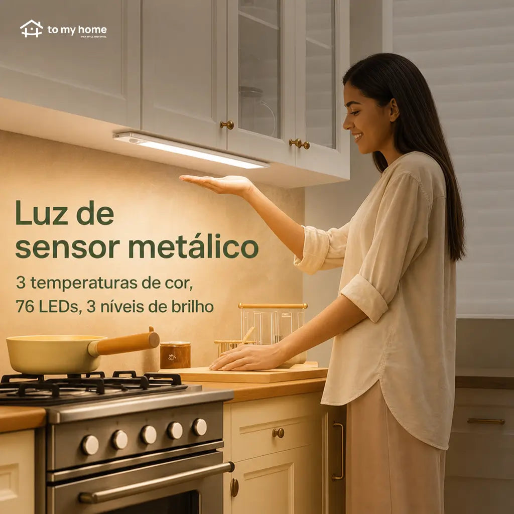 Luminária LED recarregável USB-C com sensor de presença, instalação magnética e brilho ajustável para armários, cozinha e corredor