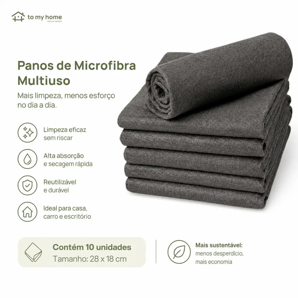 Kit 10 panos de microfibra grossos sem fiapos para vidros, cozinha, carro, espelhos, móveis e eletrodomésticos laváveis