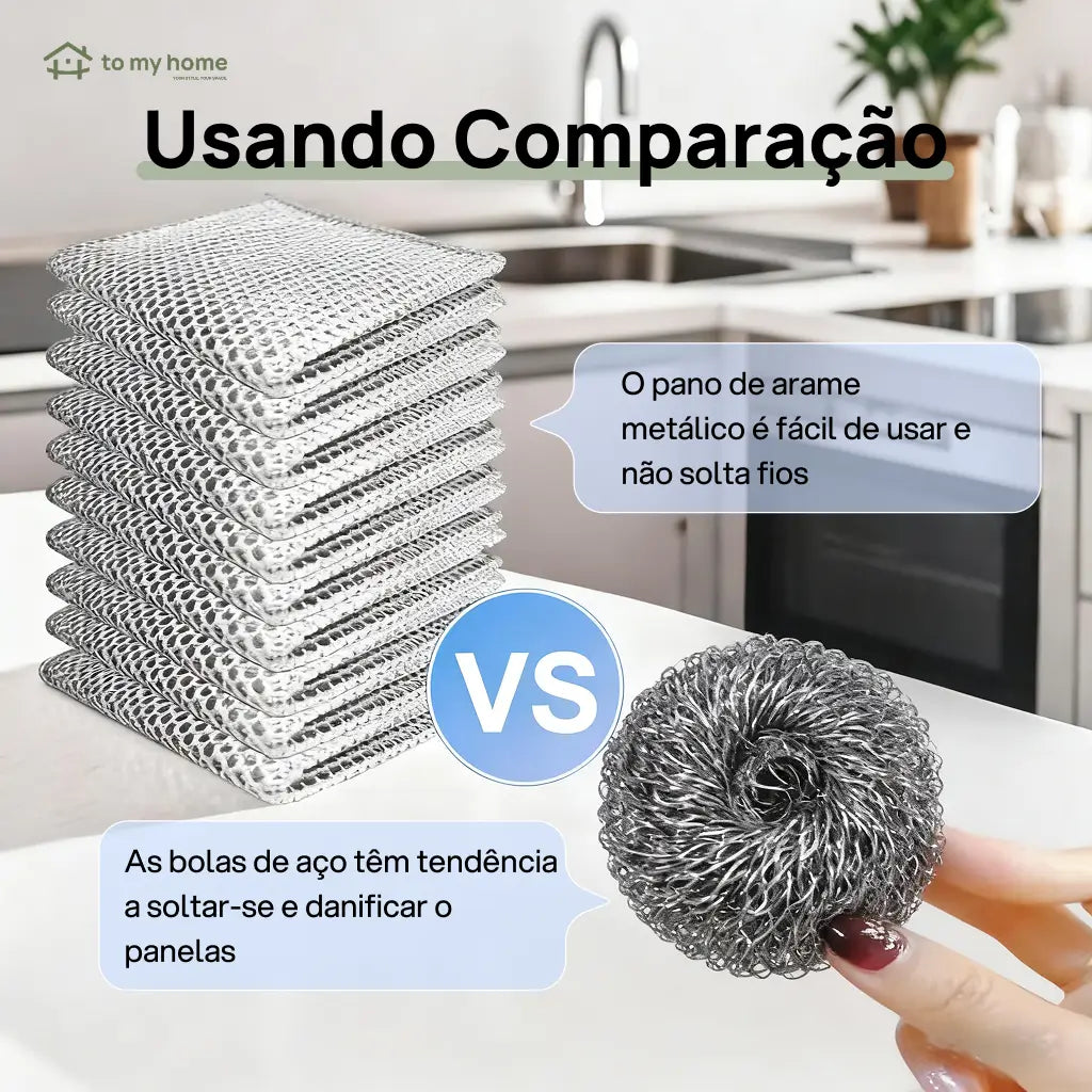 Pano de limpeza em malha metálica anti-risco, kit com 10 unidades para louças, panelas, fogões e pias, uso úmido ou seco
