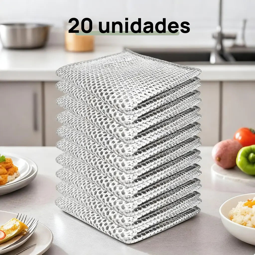 Pano de limpeza em malha metálica anti-risco, kit com 10 unidades para louças, panelas, fogões e pias, uso úmido ou seco
