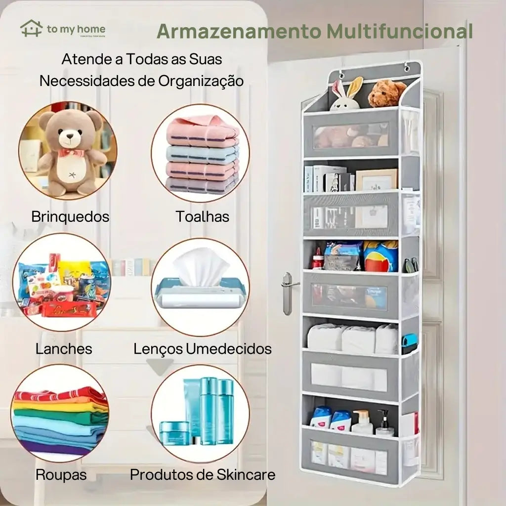 Organizador de porta suspenso 5 níveis com 10 bolsos grandes e design anti-inclinação para quarto, banheiro e dormitório