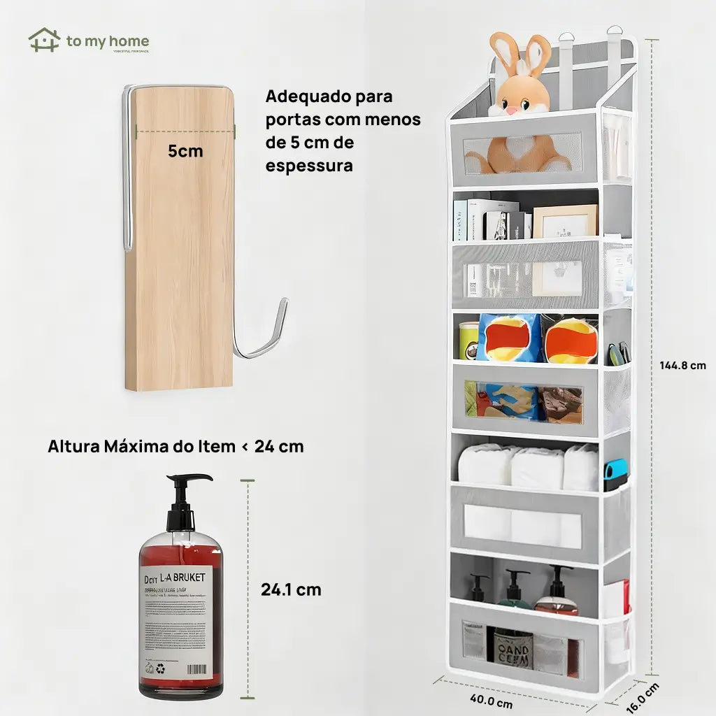 Organizador de porta suspenso 5 níveis com 10 bolsos grandes e design anti-inclinação para quarto, banheiro e dormitório
