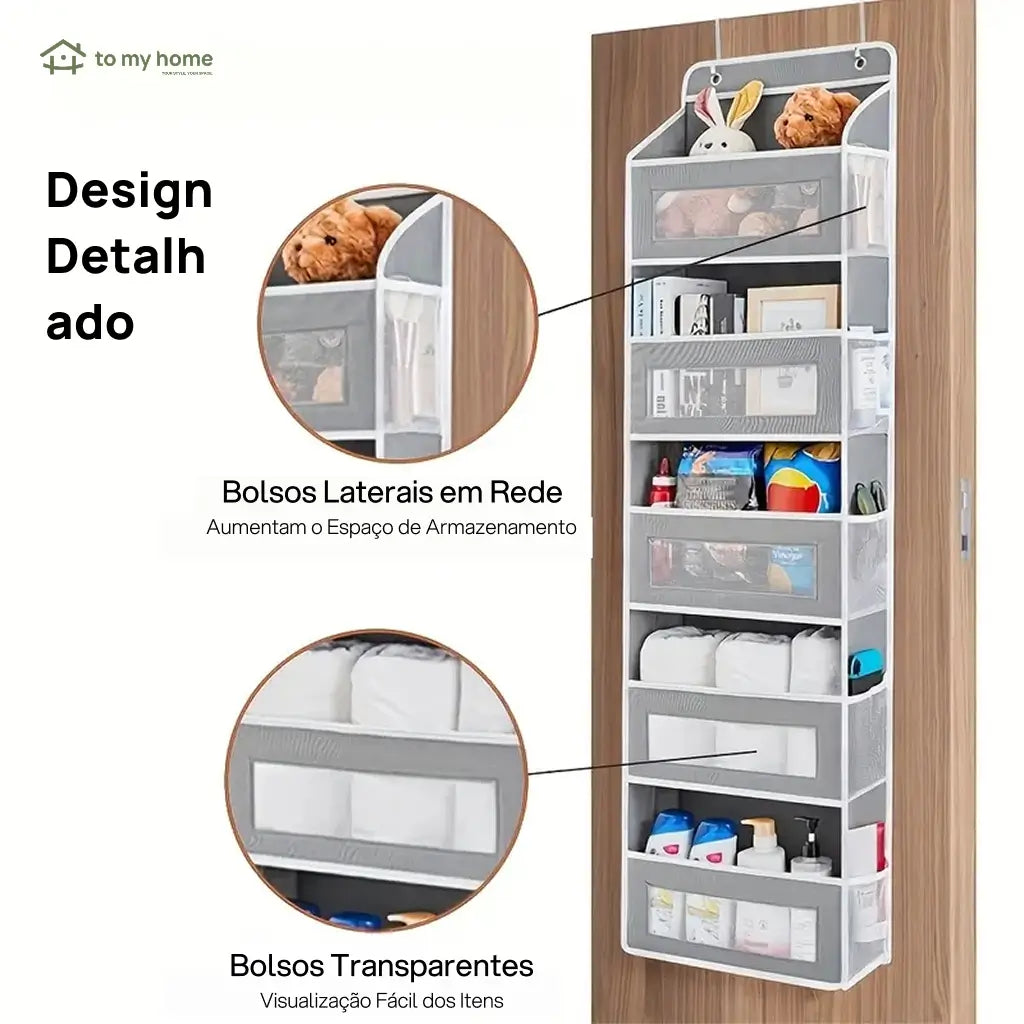 Organizador de porta suspenso 5 níveis com 10 bolsos grandes e design anti-inclinação para quarto, banheiro e dormitório