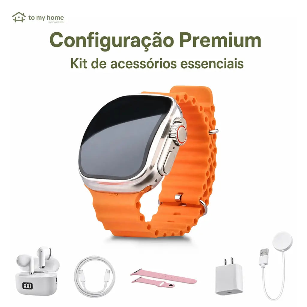 Kit smartwatch 6 em 1 com fone Bluetooth, carregador 20W e cabo Type-C para rotina conectada no trabalho, treino e viagens