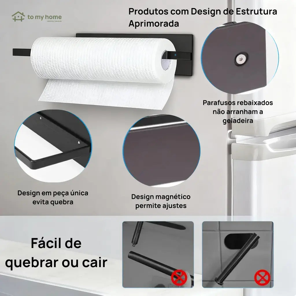 Porta papel toalha magnético de metal antiderrapante para geladeira, parede, cozinha, banheiro, despensa e motorhome moderno