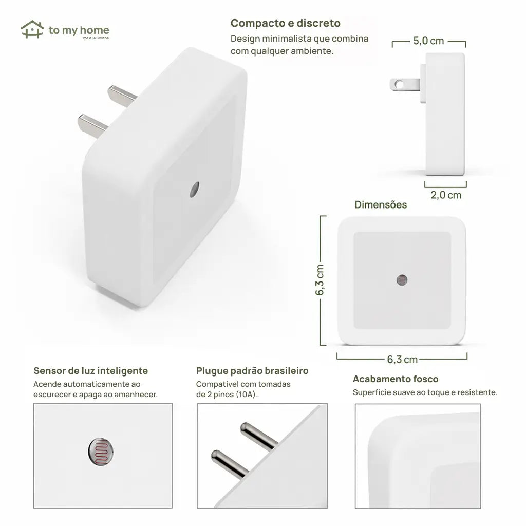 Luz noturna LED de tomada com sensor crepuscular, kit com 6 unidades para quarto, banheiro, corredor e cozinha, branco quente